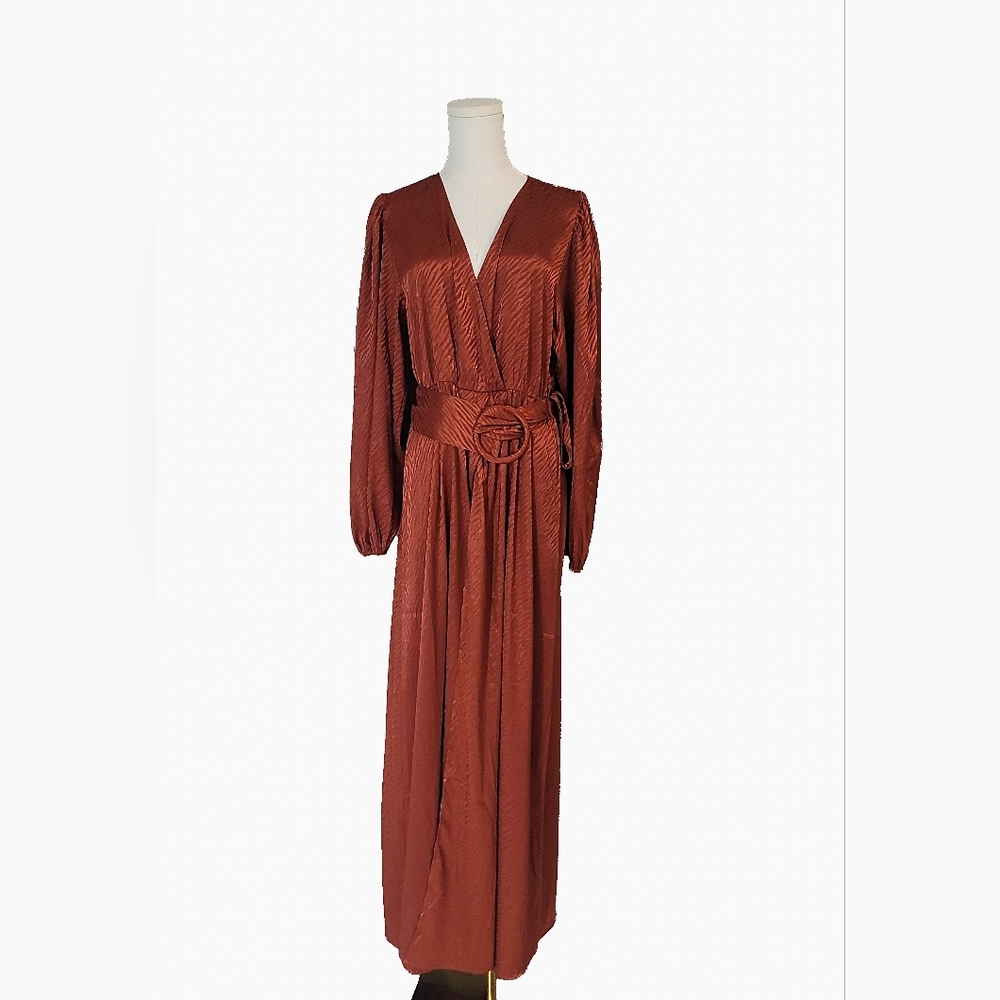 ACOA COLLECTION Rust Maxi Dress with Belted Waist